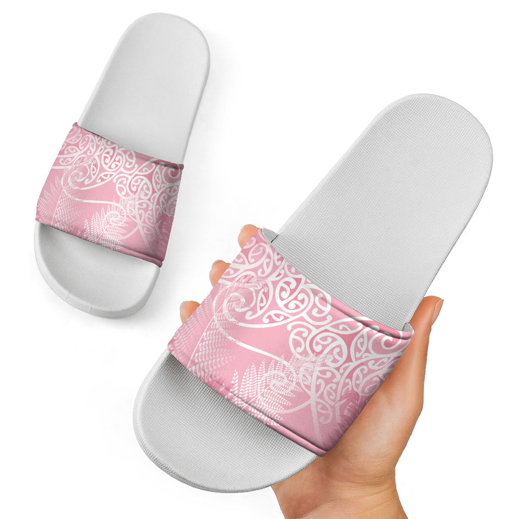Aotearoa Maori Koru Curves Slide Sandals Silver Ferns - Rose Pink