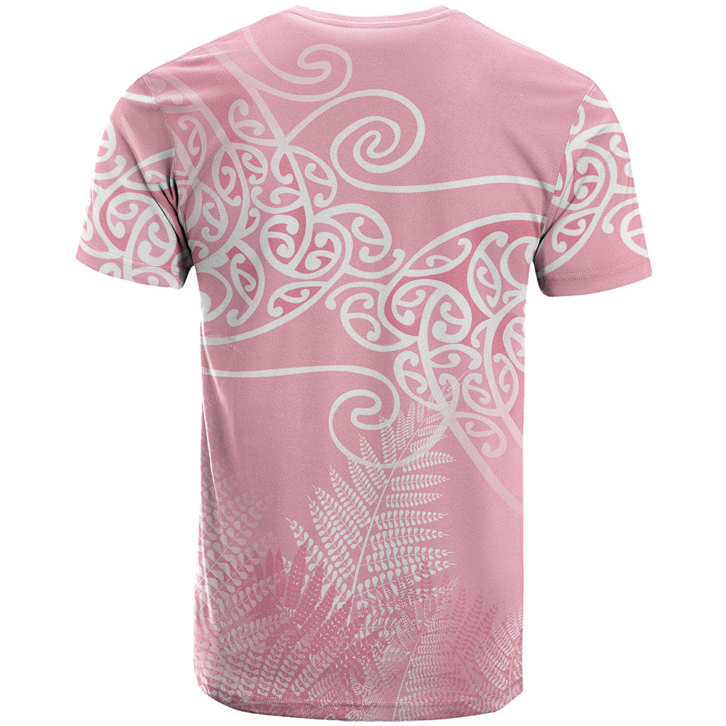 Aotearoa Maori Koru Curves T Shirt Silver Ferns - Rose Pink LT7 - Polynesian Pride