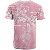 Aotearoa Maori Koru Curves T Shirt Silver Ferns - Rose Pink LT7 - Polynesian Pride