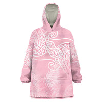 Aotearoa Maori Koru Curves Wearable Blanket Hoodie Silver Ferns - Rose Pink