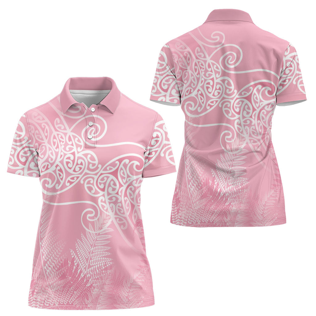 Aotearoa Maori Koru Curves Women Polo Shirt Silver Ferns - Rose Pink
