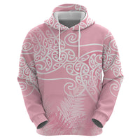 Aotearoa Maori Koru Curves Zip Hoodie Silver Ferns - Rose Pink
