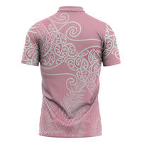 Aotearoa Maori Koru Curves Zipper Polo Shirt Silver Ferns - Rose Pink