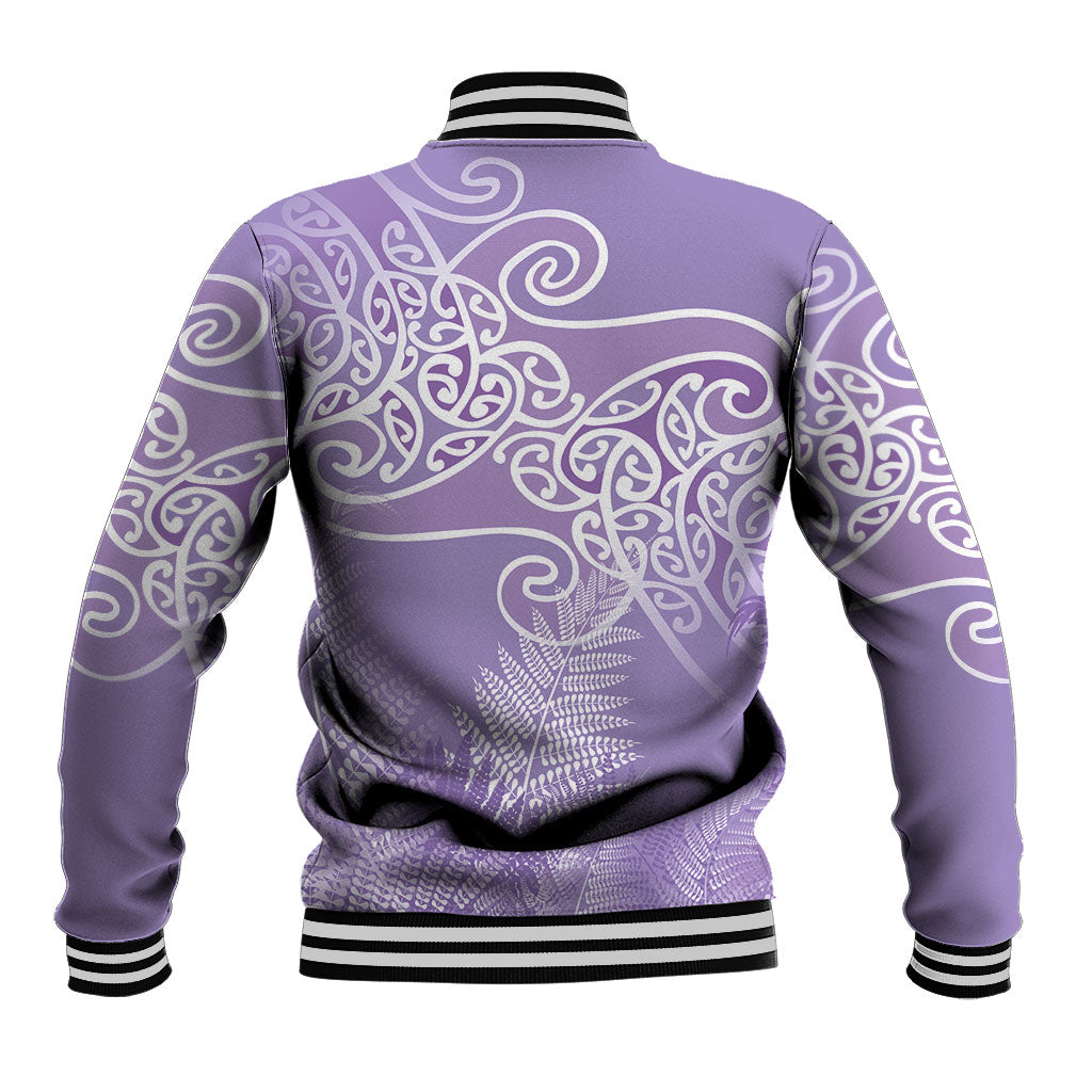 Aotearoa Maori Koru Curves Baseball Jacket Silver Ferns - Amethyst