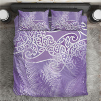 Aotearoa Maori Koru Curves Bedding Set Silver Ferns - Amethyst