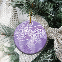 Aotearoa Maori Koru Curves Ceramic Ornament Silver Ferns - Amethyst LT7 - Polynesian Pride