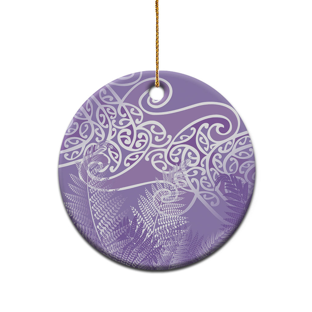 Aotearoa Maori Koru Curves Ceramic Ornament Silver Ferns - Amethyst LT7 - Polynesian Pride