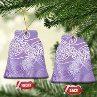 Aotearoa Maori Koru Curves Ceramic Ornament Silver Ferns - Amethyst LT7 Bell Flake Purple - Polynesian Pride