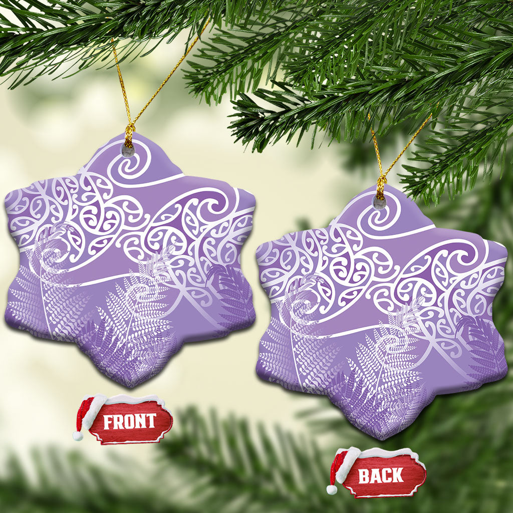 Aotearoa Maori Koru Curves Ceramic Ornament Silver Ferns - Amethyst LT7 Snow Flake Purple - Polynesian Pride