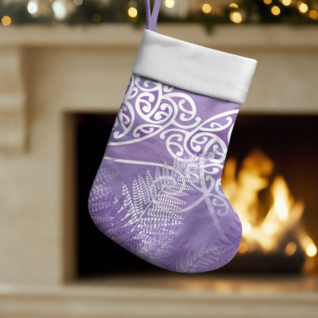 Aotearoa Maori Koru Curves Christmas Stocking Silver Ferns - Amethyst LT7 Set of 2 Purple - Polynesian Pride