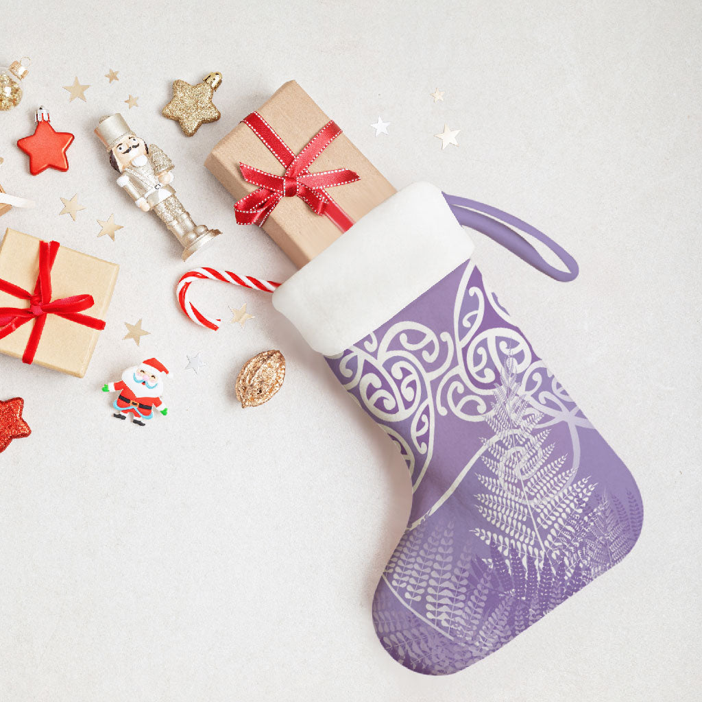 Aotearoa Maori Koru Curves Christmas Stocking Silver Ferns - Amethyst LT7 - Polynesian Pride