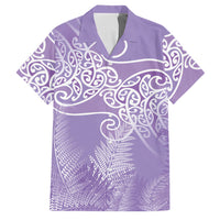 Aotearoa Maori Koru Curves Family Matching Long Sleeve Bodycon Dress and Hawaiian Shirt Silver Ferns - Amethyst LT7 Dad's Shirt - Short Sleeve Purple - Polynesian Pride