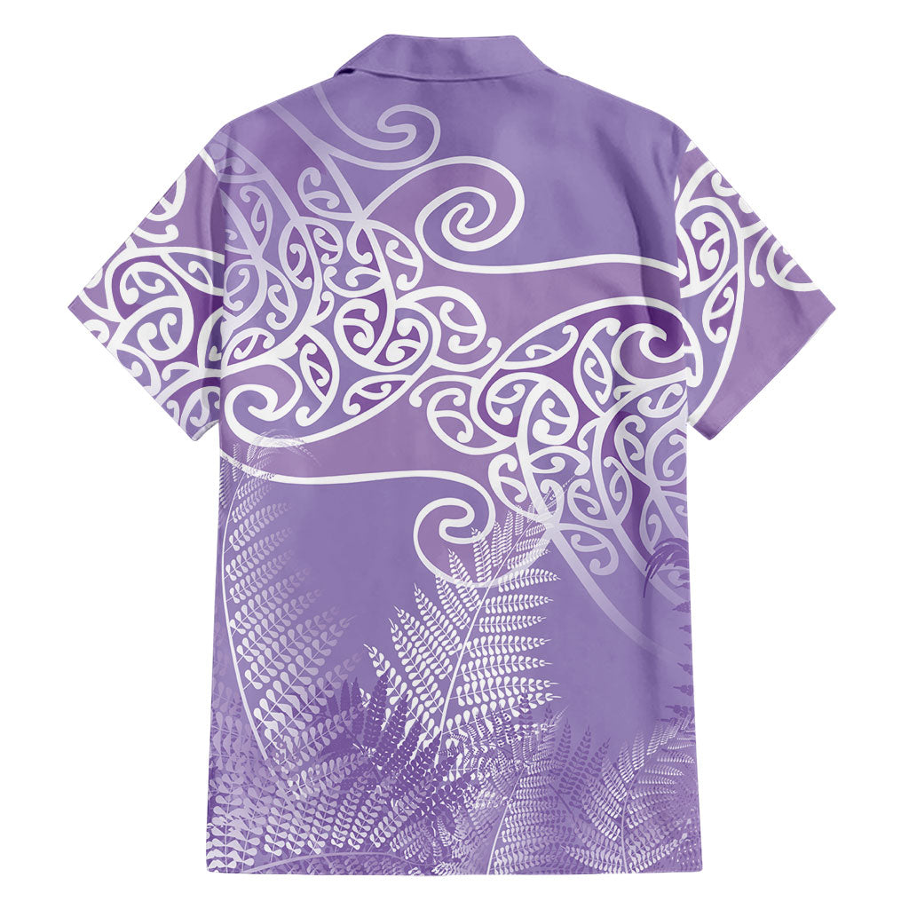 Aotearoa Maori Koru Curves Family Matching Off Shoulder Short Dress and Hawaiian Shirt Silver Ferns - Amethyst LT7 - Polynesian Pride
