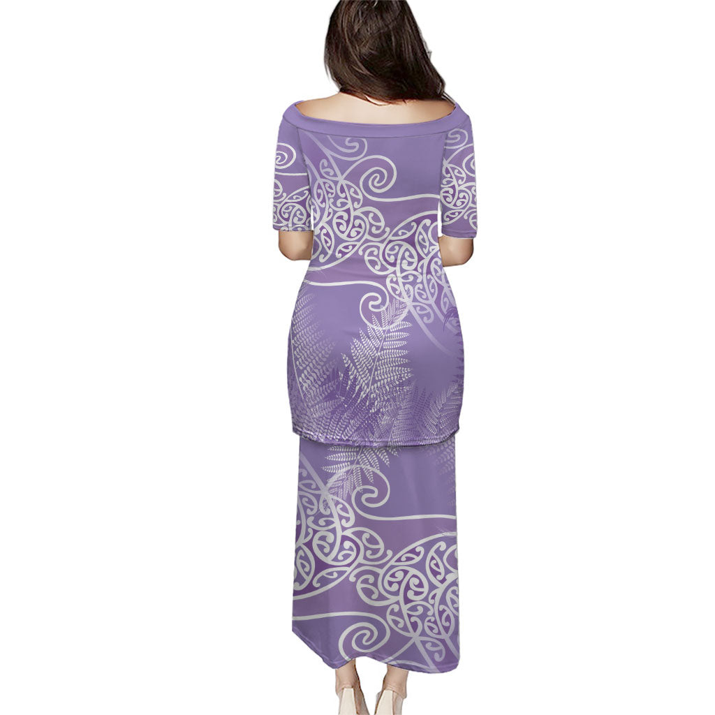Aotearoa Maori Koru Curves Family Matching Puletasi and Hawaiian Shirt Silver Ferns - Amethyst LT7 - Polynesian Pride