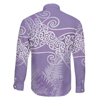 Aotearoa Maori Koru Curves Family Matching Summer Maxi Dress and Hawaiian Shirt Silver Ferns - Amethyst LT7 - Polynesian Pride