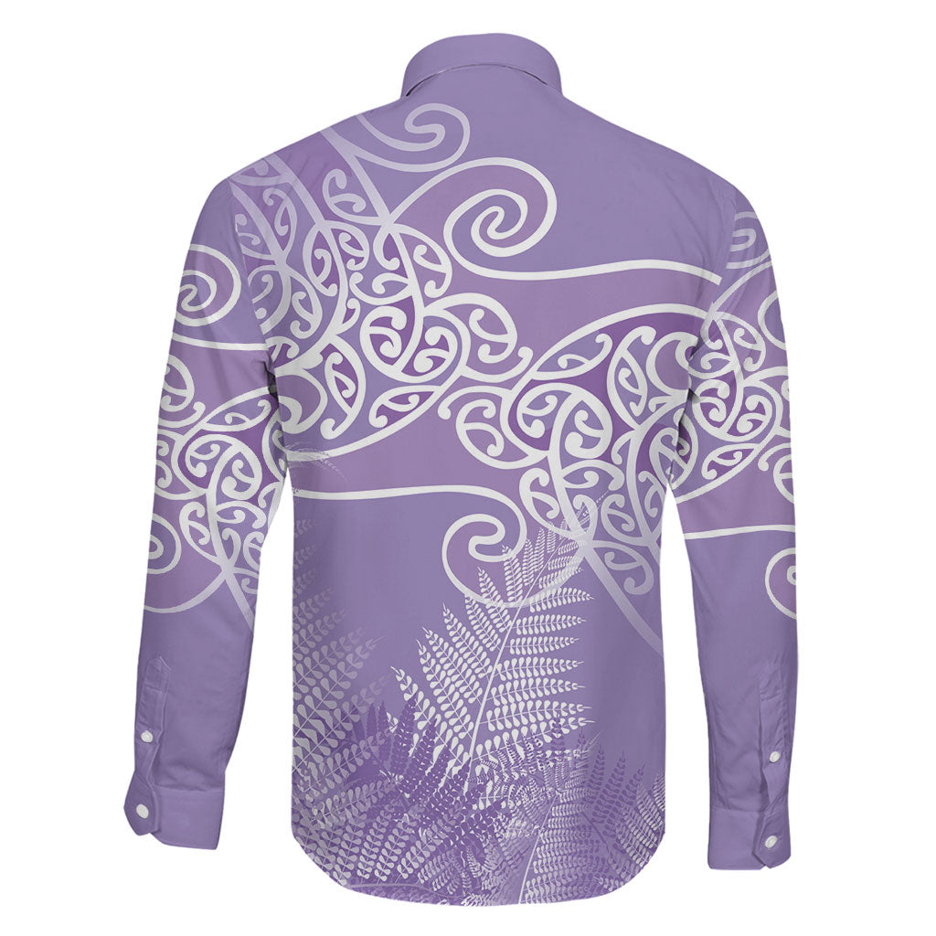 Aotearoa Maori Koru Curves Family Matching Tank Maxi Dress and Hawaiian Shirt Silver Ferns - Amethyst LT7 - Polynesian Pride