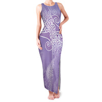 Aotearoa Maori Koru Curves Family Matching Tank Maxi Dress and Hawaiian Shirt Silver Ferns - Amethyst LT7 Mom's Dress Purple - Polynesian Pride