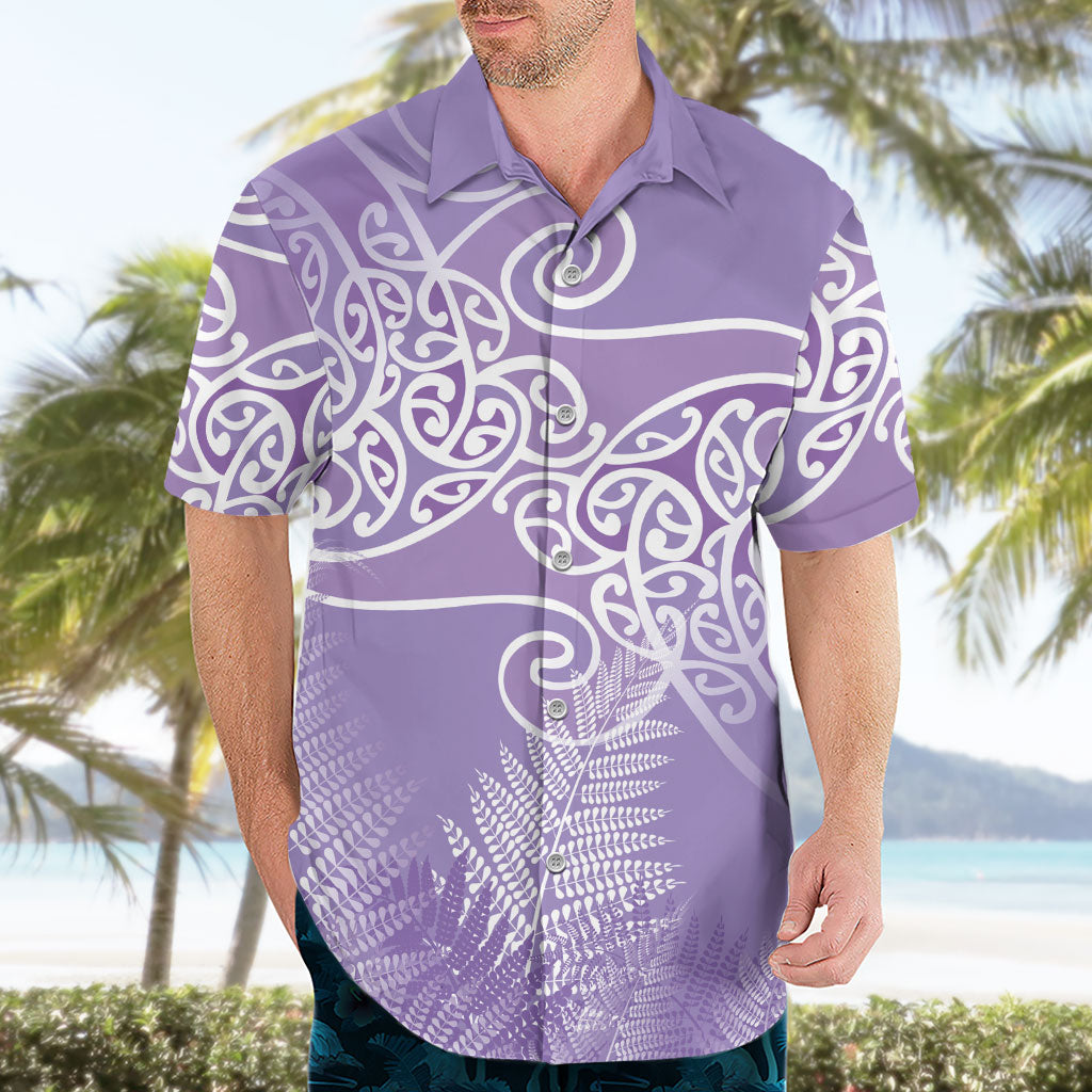 Aotearoa Maori Koru Curves Hawaiian Shirt Silver Ferns - Amethyst