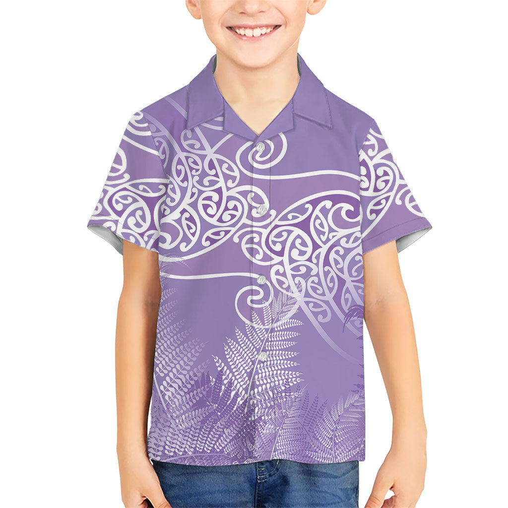 Aotearoa Maori Koru Curves Kid Hawaiian Shirt Silver Ferns - Amethyst