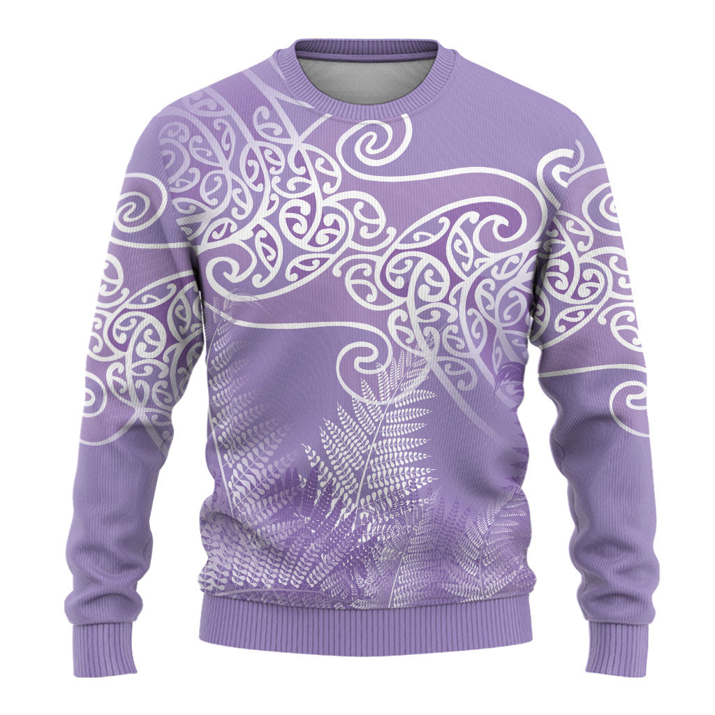 Aotearoa Maori Koru Curves Ugly Christmas Sweater Silver Ferns - Amethyst LT7 - Polynesian Pride