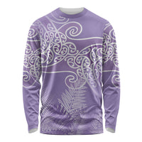 Aotearoa Maori Koru Curves Long Sleeve Shirt Silver Ferns - Amethyst