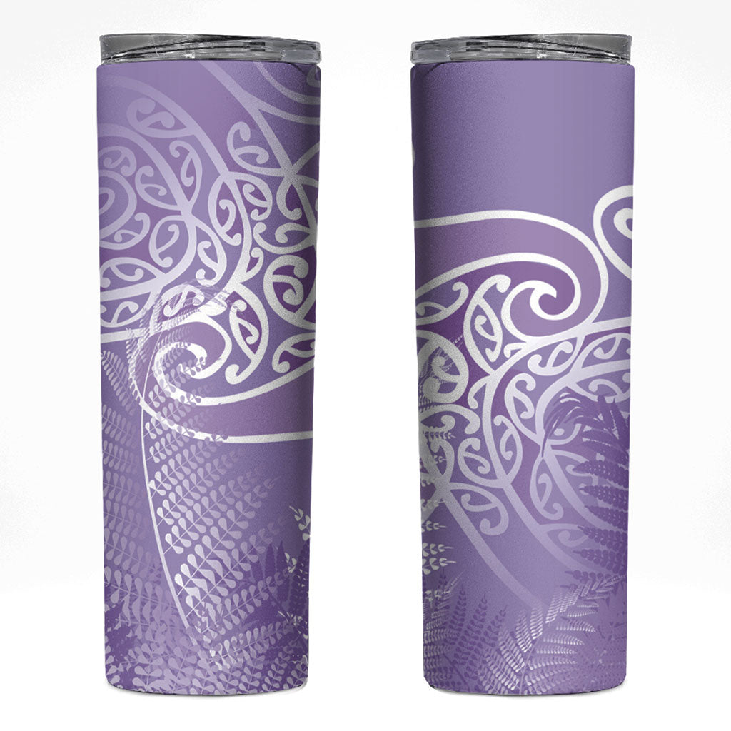 Aotearoa Maori Koru Curves Skinny Tumbler Silver Ferns - Amethyst