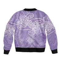 Aotearoa Maori Koru Curves Sleeve Zip Bomber Jacket Silver Ferns - Amethyst LT7 - Polynesian Pride