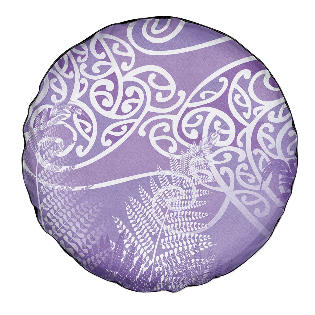 Aotearoa Maori Koru Curves Spare Tire Cover Silver Ferns - Amethyst LT7 - Polynesian Pride