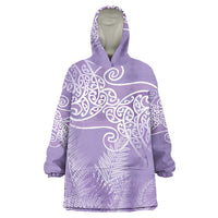 Aotearoa Maori Koru Curves Wearable Blanket Hoodie Silver Ferns - Amethyst LT7 One Size Purple - Polynesian Pride