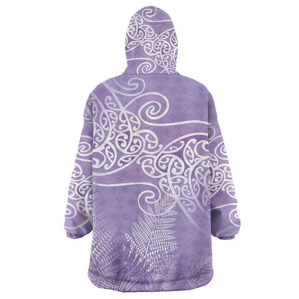 Aotearoa Maori Koru Curves Wearable Blanket Hoodie Silver Ferns - Amethyst LT7 - Polynesian Pride