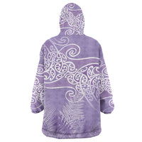 Aotearoa Maori Koru Curves Wearable Blanket Hoodie Silver Ferns - Amethyst LT7 - Polynesian Pride