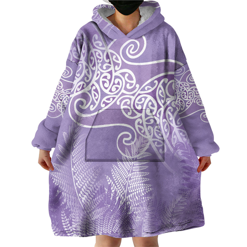 Aotearoa Maori Koru Curves Wearable Blanket Hoodie Silver Ferns - Amethyst LT7 - Polynesian Pride