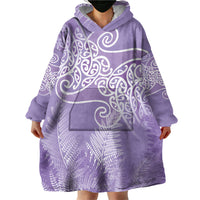 Aotearoa Maori Koru Curves Wearable Blanket Hoodie Silver Ferns - Amethyst LT7 - Polynesian Pride