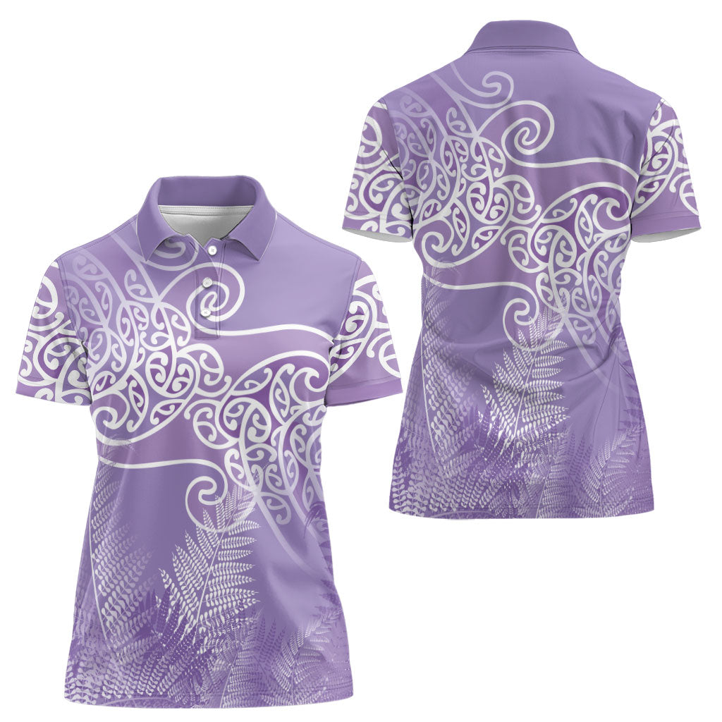 Aotearoa Maori Koru Curves Women Polo Shirt Silver Ferns - Amethyst