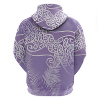 Aotearoa Maori Koru Curves Zip Hoodie Silver Ferns - Amethyst