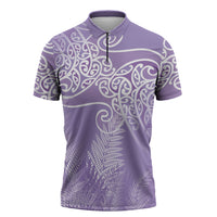 Aotearoa Maori Koru Curves Zipper Polo Shirt Silver Ferns - Amethyst