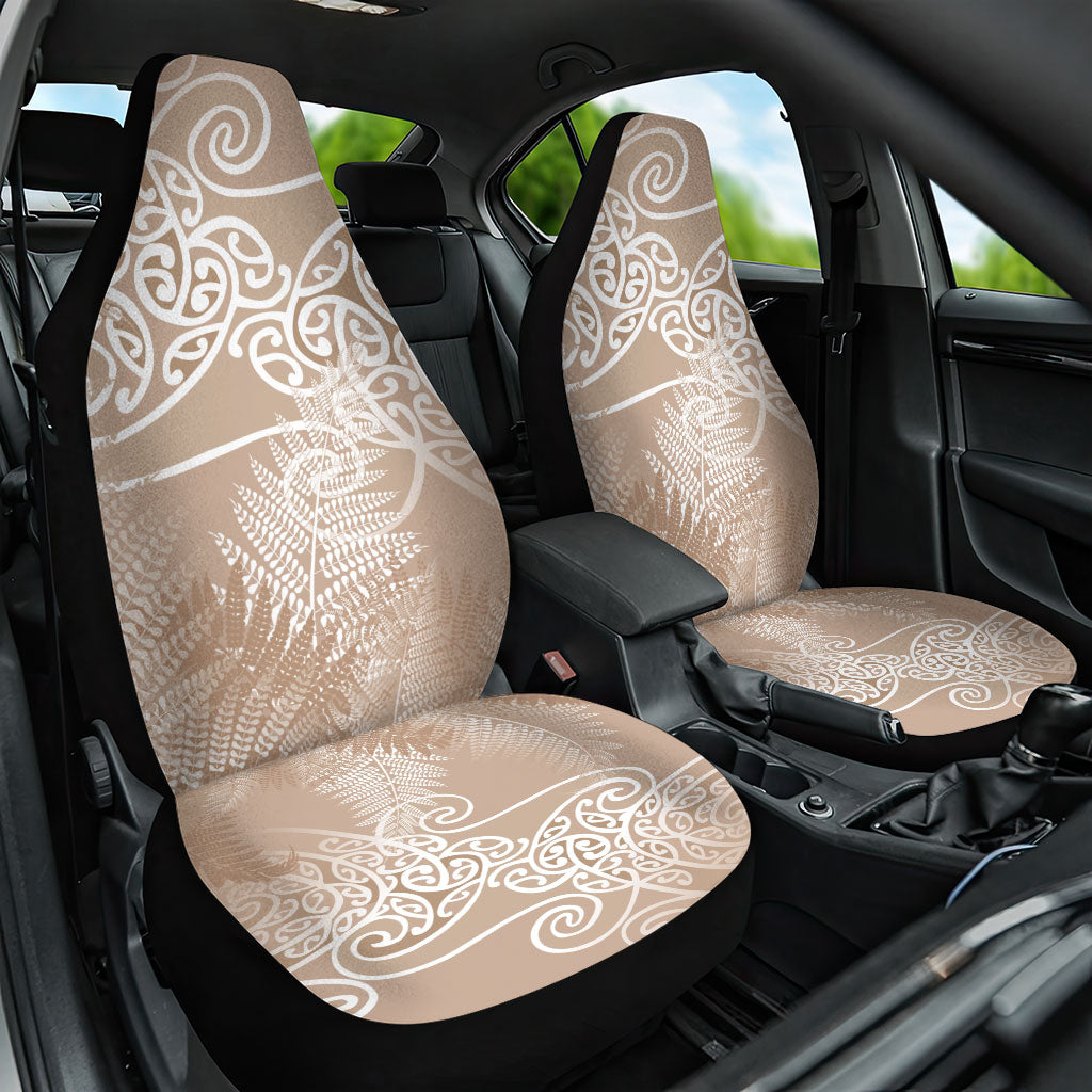Aotearoa Maori Koru Curves Car Seat Cover Silver Ferns - Mocha