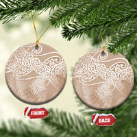 Aotearoa Maori Koru Curves Ceramic Ornament Silver Ferns - Mocha LT7 Circle Beige - Polynesian Pride
