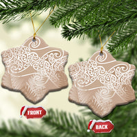 Aotearoa Maori Koru Curves Ceramic Ornament Silver Ferns - Mocha LT7 Snow Flake Beige - Polynesian Pride