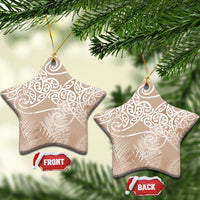 Aotearoa Maori Koru Curves Ceramic Ornament Silver Ferns - Mocha LT7 Star Beige - Polynesian Pride