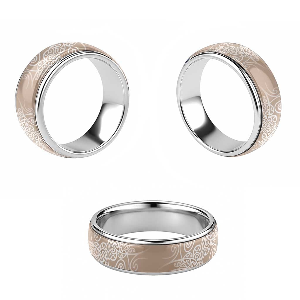Aotearoa Maori Koru Curves Classic Ring Silver Ferns - Mocha LT7 - Polynesian Pride