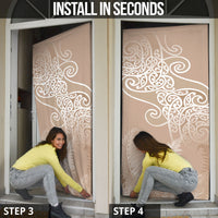 Aotearoa Maori Koru Curves Door Cover Silver Ferns - Mocha