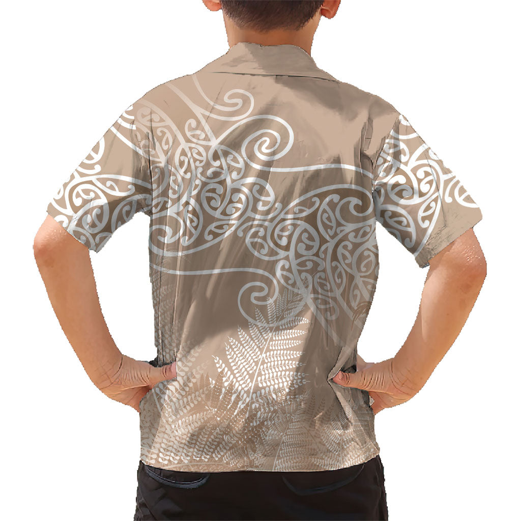 Aotearoa Maori Koru Curves Family Matching Off Shoulder Maxi Dress and Hawaiian Shirt Silver Ferns - Mocha LT7 - Polynesian Pride