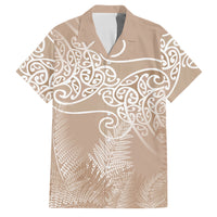Aotearoa Maori Koru Curves Family Matching Off Shoulder Maxi Dress and Hawaiian Shirt Silver Ferns - Mocha LT7 Dad's Shirt - Short Sleeve Beige - Polynesian Pride