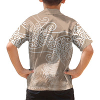 Aotearoa Maori Koru Curves Family Matching Off Shoulder Short Dress and Hawaiian Shirt Silver Ferns - Mocha LT7 - Polynesian Pride