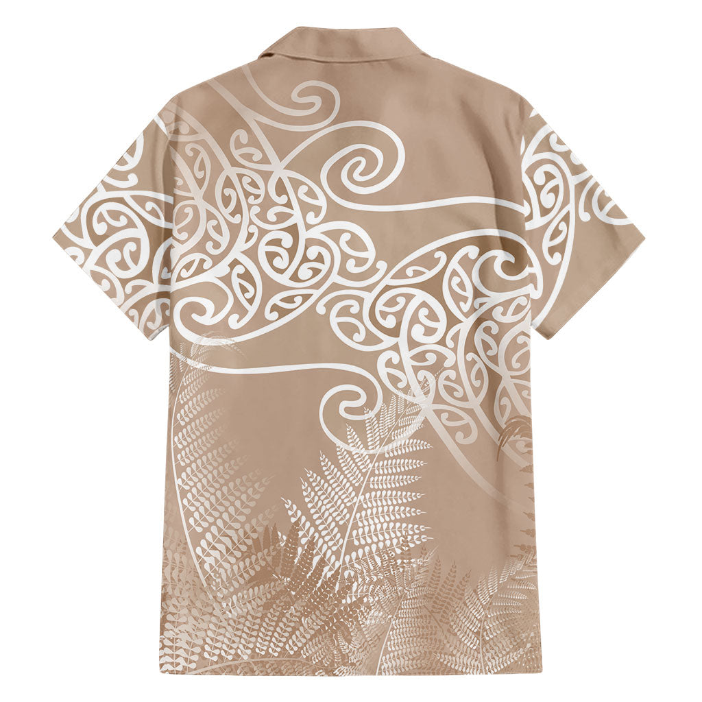 Aotearoa Maori Koru Curves Family Matching Off Shoulder Short Dress and Hawaiian Shirt Silver Ferns - Mocha LT7 - Polynesian Pride