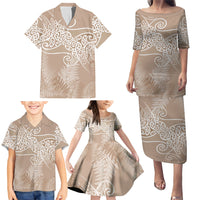 Aotearoa Maori Koru Curves Family Matching Puletasi and Hawaiian Shirt Silver Ferns - Mocha LT7 - Polynesian Pride