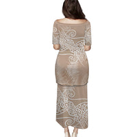 Aotearoa Maori Koru Curves Family Matching Puletasi and Hawaiian Shirt Silver Ferns - Mocha LT7 - Polynesian Pride