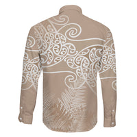 Aotearoa Maori Koru Curves Family Matching Tank Maxi Dress and Hawaiian Shirt Silver Ferns - Mocha LT7 - Polynesian Pride