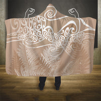 Aotearoa Maori Koru Curves Hooded Blanket Silver Ferns - Mocha